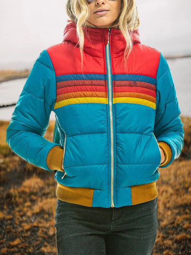 Chaqueta De Algodón Con Capucha Y Estampado De Arcoíris Para Mujer, Casual, Ajustada