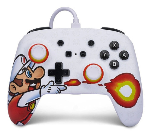 Control Alámbrico Nintendo Switch Fire Mario Powera Color Blanco