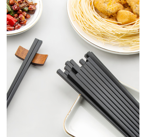 10 Pares De Palillos Chinos Reutilizables Palillos En Color Negros Para Comer, Restaurantes, Sushi