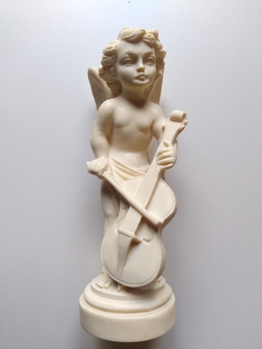 Figura De Angel Con Violonchelo  En Alabastro Italiano