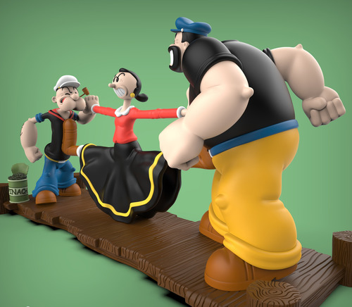 Figuras 3d Popeye El Marino Diorama Con Olivia Y Brutus