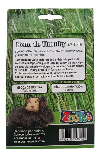 Imagen 4 de 4 de Heno De Timothy Para Plantar Conejos Cobayos Roedores Zootec