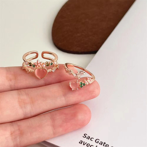 Juego De Anillos En Forma De Corazón De Cristal Y2k, Anillos