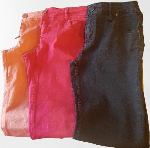 Lote Pantalones Mujer 3jeans Denim Tucci Coral Rojo Negro Xs