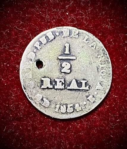 Moneda 1/2 Real Argentina La Rioja 1854 Plata 0.875 Perforad (Usado)