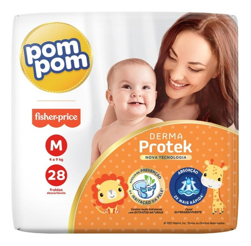 Imagem 2 de 9 de Kit Pom Pom Fraldas Derma M 168u + Brinde Babador Fisher