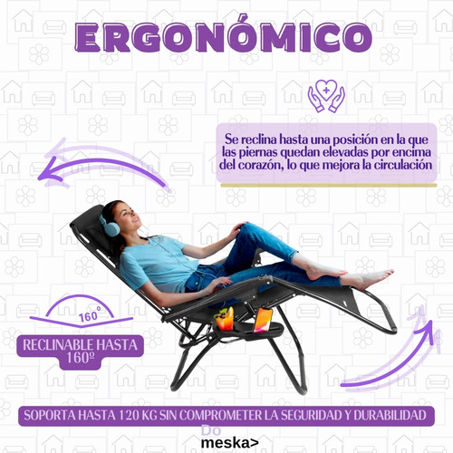 Silla Plegable Gravedad Cero Reclinable Alberca Inmatmex