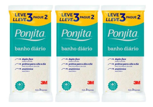 Esponja Ponjita 3m Banho Diário - 3 Pacotes Total 9 Esponjas