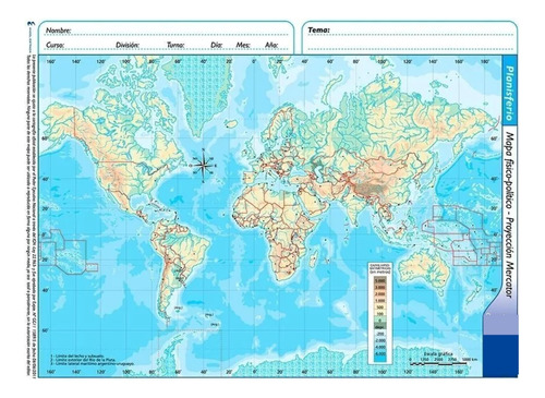 10 Mapas Escolares Planisferio  N°5 División Físico Político