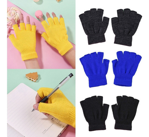 6 Pares De Guantes De Invierno Tejidos De Medio Dedo Para Ad