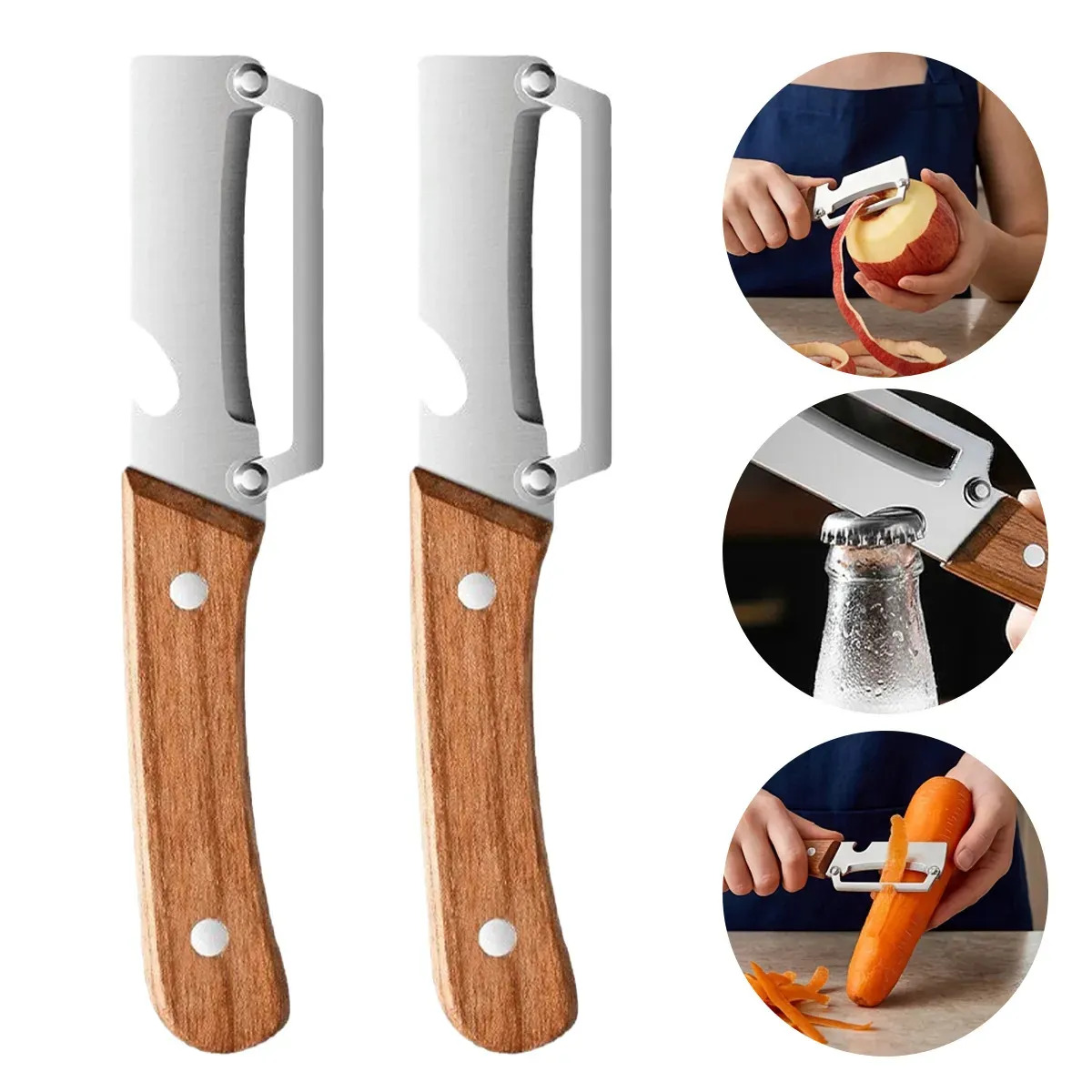 CHRONIXEL 2pz Pelador Verduras Y Frutas Multifunción 2 en 1 para Cocina Hoja Acero Inoxidable,Pelar Patatas, Zanahorias Abrir Botellas Vino Sin Esfuerzo,Ultraafilada Pelador Profes