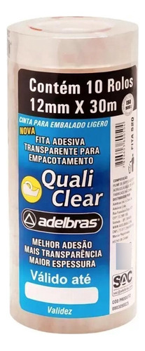 20 Fitas Adesiva Multiuso Transparente 12mm X 30m Adelbras