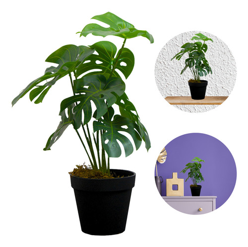 Kit 2 Plantas Artificiales Tipo Mini Monstera 35cm