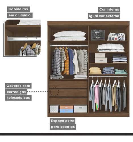 Guarda Roupa Casal 4 Portas 3 Gavetas Roma Cacau Aa