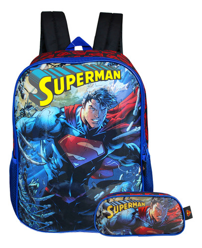 Mochila De Alças Heróis Dc Comics  Estojo Infantil Superman Cor Vermelho