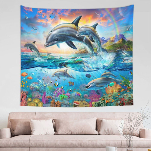 Tapiz Delfin Fondo Marino Animal Para Colgar Pared 51 X 60 