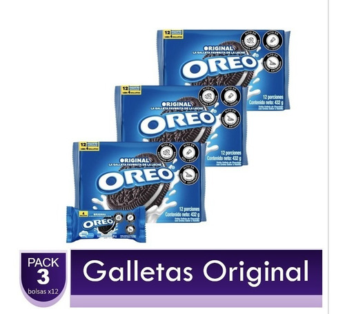 Galletas Oreo Original 3 Paquetes X12 Unidades