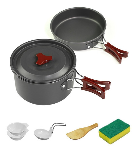 Marmita Aluminio Set Cocina Camping Con Funda 2 Personas