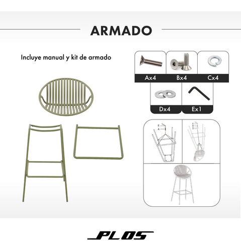 Silla Piso Bar Taburete Terraza Pack X2 Palermo Verde Musgo acabado Mate con Respaldo y Apoyabrazos Altura 75cm