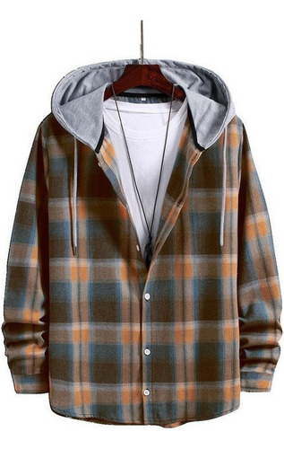 Camisa Sudadera Con Capucha A Cuadros Sherpa Para Hombre