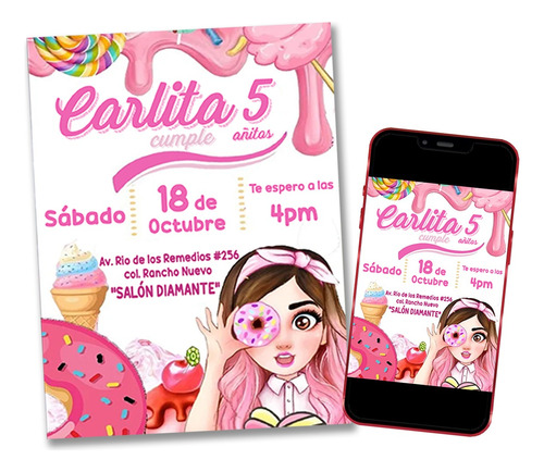 Invitación Digital De Mis Pastelitos I Para Niña