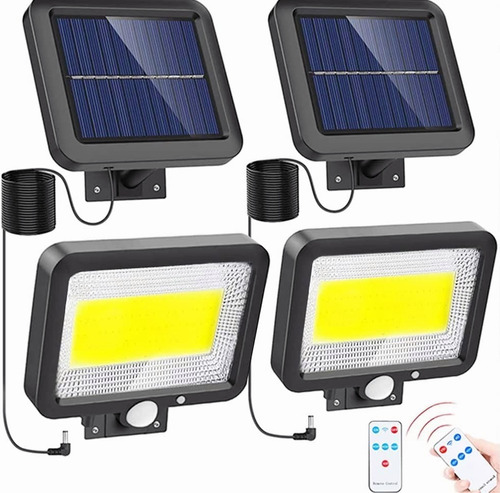 100 Led Lampara Solar Pared Sensor 3modos+remoto 60w 2piezas