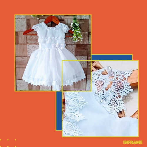 Vestido Branco Luxo Batizado Festa Bebê Menina Infantil