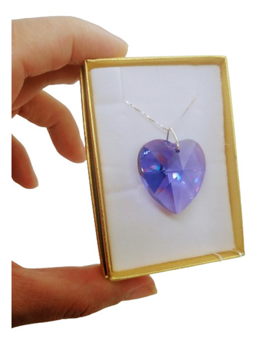 Colar Coração Cristal Swarovski Violet Blue 2,8cm Prata 925