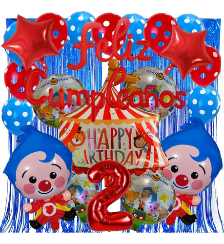 Globos Payasito Plim Plim (16 Pzas) Azul O Rojo P/fiestas 