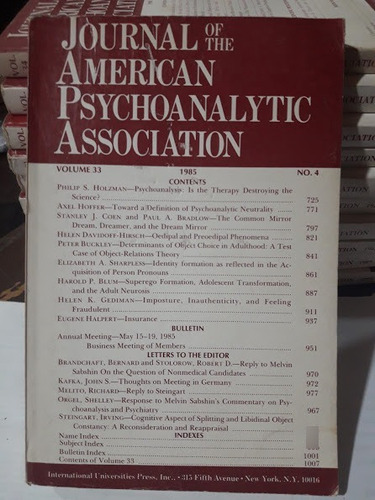 Journal Of The American Psychoanalytic Asociation N° 33 / 4