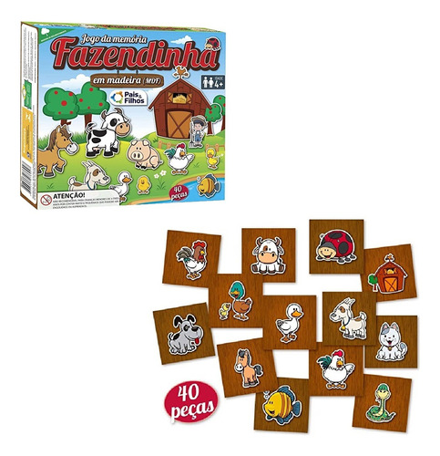 Brinquedo Jogo Da Memória Fazendinha Animais Em Madeira Mdf