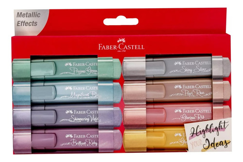  Resaltadores Metalizados X8 Colores Faber Castell