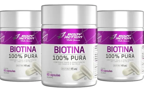 Suplemento Bodyaction Biotina 100% Pura 180 Cápsulas Natural / Sem Sabor