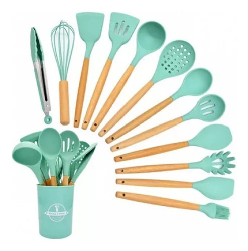 Set 12 Utensilios De Cocina Silicona Resistente Calor 