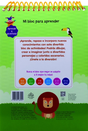 Mi Bloc Para Aprender: 5 - 6 Años, de Varios. Mi Bloc Para Aprender: 8 - 9 Años Editorial Silver Dolphin (en español), tapa blanda en español, 2021