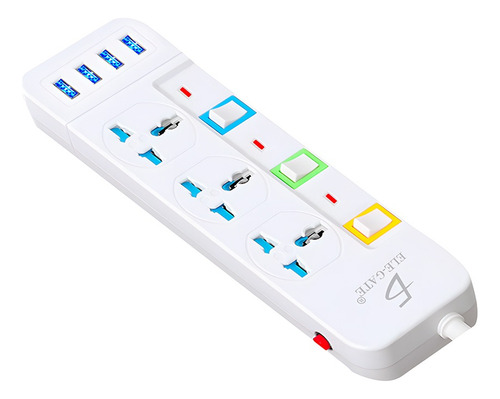 Regleta De Alimentación Para Escritorio 3 Tomas De Corriente Color Blanco Ele-Gate CH.10334