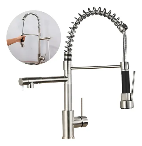 Torneira Gourmet Luxo De Cozinha Monocomando Inox 2 Saídas Prata Brinovar