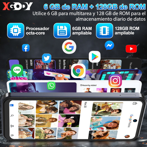 Teléfono Móvil Smartphone Xgody V80j 6+128gb Ram Dual Sim 6.528 Pulgada Hd Android 13 Cell Phone Con Reconocimiento Facial Y Desbloqueo 5000mah Gris
