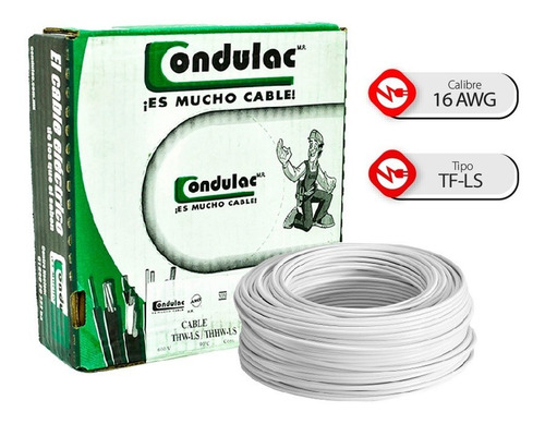 Imagen 1 de 7 de Caja 100 Mts Cable Blanco Thw Cal 16 Aw 100%cobre Condulac