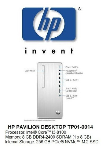 Imagen 1 de 3 de Hp Pavilion Desktop Tp01-0014 Intel I3-8100/8gb Ram/256gb. S