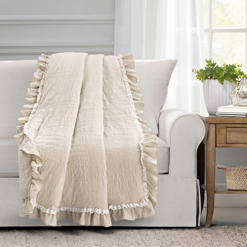 Exuberante Decoración Ella Vintage Chic Ruffle Lace Blanket,