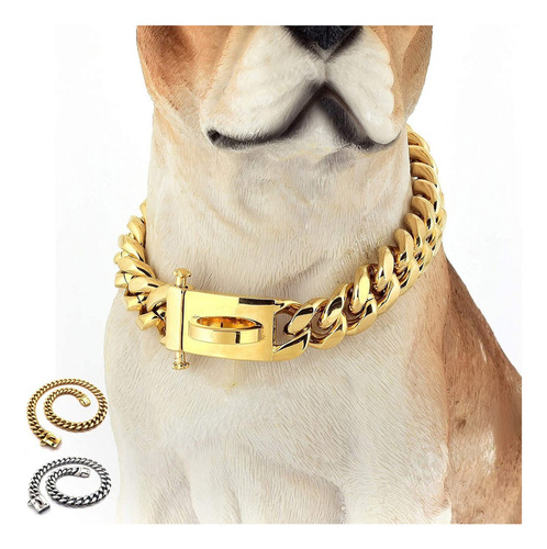 Collares Acero Inoxidable Para Perros Grandes - Oro Plata