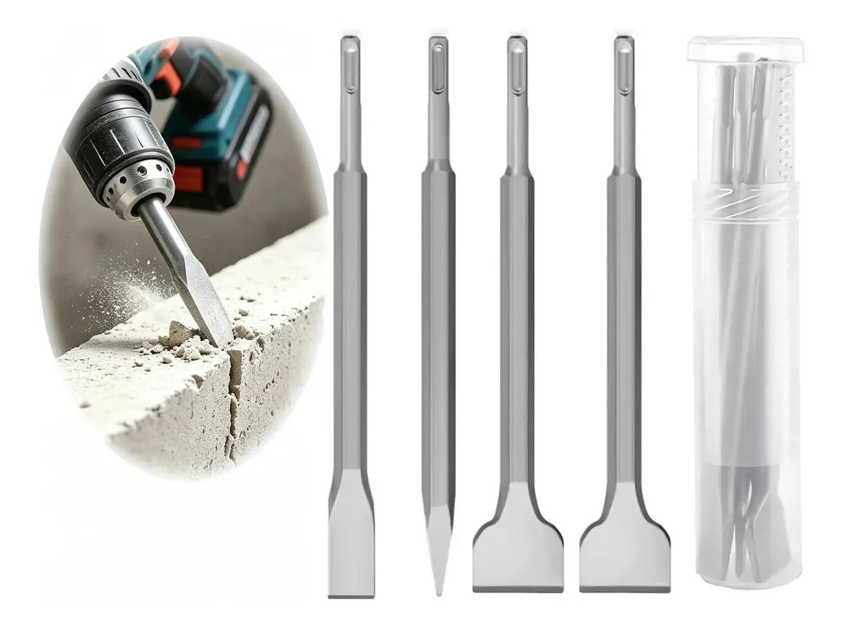 Kit Cinceles Sds Plus Taladro Rotomartillo 25cm Set 4pz Rork,Se puede utilizar en hormigón, paredes de ladrillo, paredes de cemento, ladrillos, placas finas y baldosas, entre otros