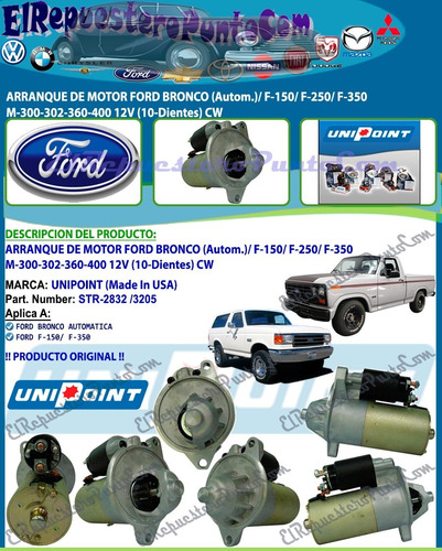 Arranque Ford Bronco Aut F150 F250 F350 300-302-400 12v 10-d