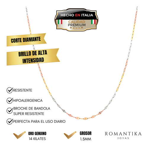Cadena Collar Grano De Cafe Oro Solido 14 Kilates Dama Italy 55cm Florentino