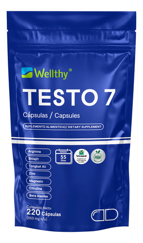 Testo 7 (l- Arginina,shilajit,tongkat Ali) 220 Caps Wellthy Sabor Sin Sabor