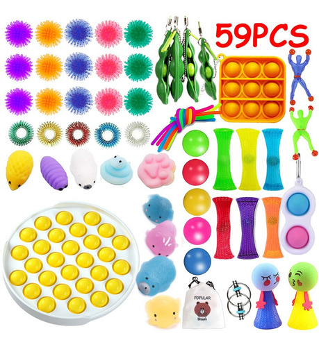 59 Piezas Colorido Pop-it Bubble Popper Fidget Juguete