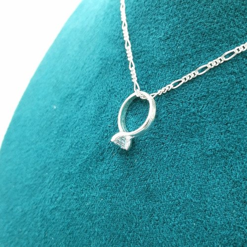 Collar Con Mini Anillo Compromiso Sencillo 15mm De Plata 925 Color Blanco