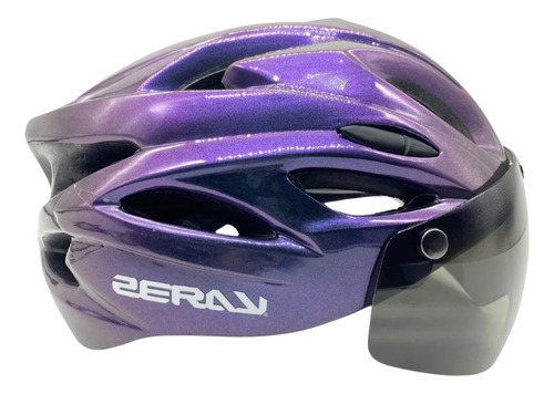 Capacete Ciclismo Bike Zeray Com Óculos Lente Uv Led Roxo