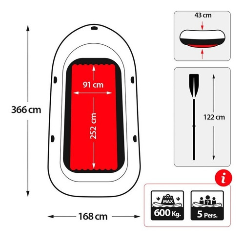 Imagen 4 de 8 de Bote Gomon Intex Excursion 5 Set Remos E Inflador Kayak